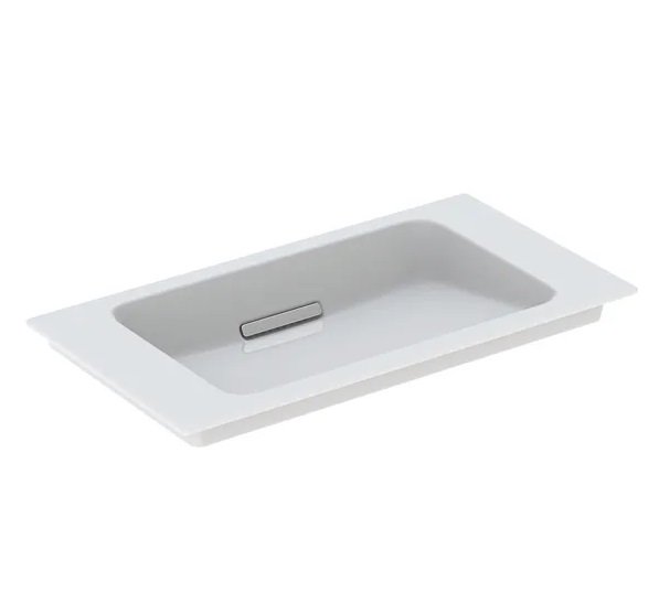 Раковина для ванної Geberit One 75х40 см сантехнічна порцеляна KeraTect білий/накладка глянсовий хром 500.391.01.1