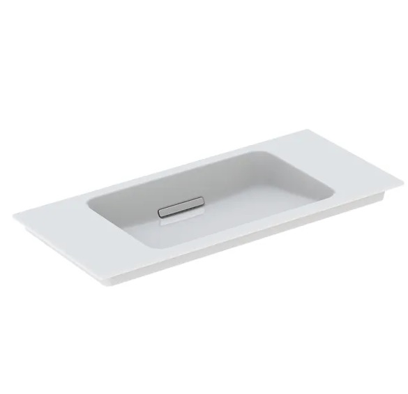 Раковина для ванної Geberit One 90х40 см сантехнічна порцеляна KeraTect білий/накладка глянсовий хром 500.395.01.1