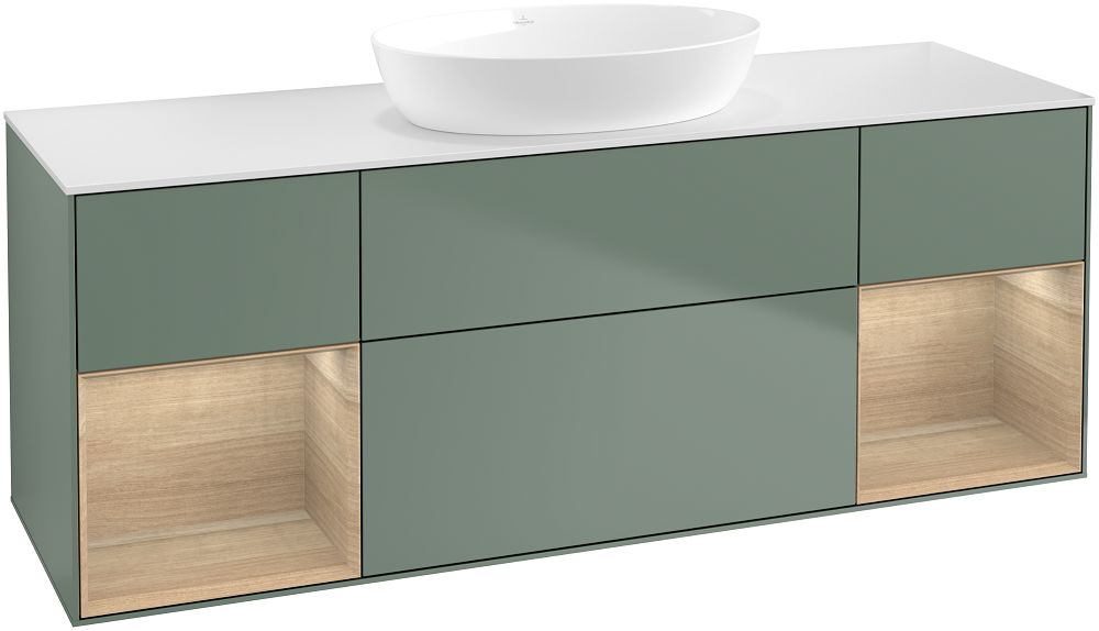 Тумба под раковину Villeroy & Boch Finion 160х50,1 см с подсветкой МДФ оливковый матовый лак/стекло белое матовое FD01PCGM