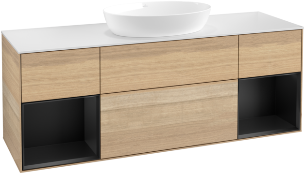 Тумба під раковину Villeroy & Boch Finion 160х50,1 см із підсвічуванням МДФ шпон дуба/скло біле матове FD01PDPC