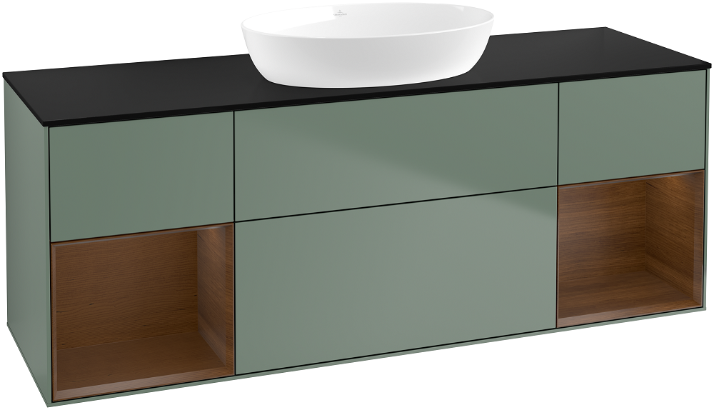 Тумба под раковину Villeroy & Boch Finion 160х50,1 см с подсветкой МДФ оливковый матовый лак/стекло черное матовое FD02GNGM