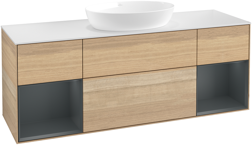 Тумба под раковину Villeroy & Boch Finion 160х50,1 см с подсветкой МДФ шпон дуба/стекло белое матовое FD01HGPC