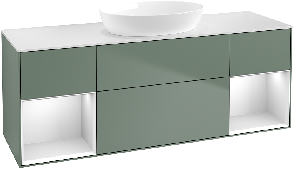 Тумба под раковину Villeroy & Boch Finion 160х50,1 см с подсветкой МДФ оливковый матовый лак/стекло белое матовое FD01MTGM