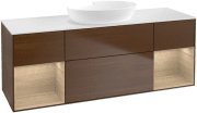 Тумба під раковину Villeroy & Boch Finion 160х50,1 см із підсвічуванням МДФ шпон волоського горіха/скло біле матове FD01PCGN