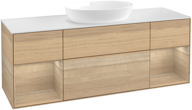 Тумба під раковину Villeroy & Boch Finion 160х50,1 см із підсвічуванням МДФ шпон дуба/скло біле матове FD01PCPC