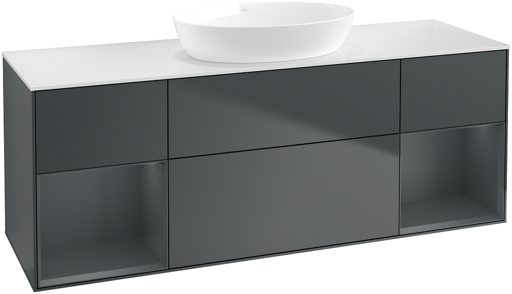 Тумба під раковину Villeroy & Boch Finion 160х50,1 см із підсвічуванням МДФ темно-синій матовий лак/скло біле матове FD01HGHG