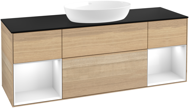 Тумба під раковину Villeroy & Boch Finion 160х50,1 см із підсвічуванням МДФ шпон дуба/скло чорне матове FD02GFPC