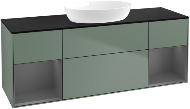 Тумба під раковину Villeroy & Boch Finion 160х50,1 см із підсвічуванням МДФ оливковий матовий лак/скло чорне матове FD02GKGM