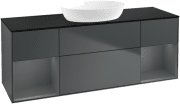 Тумба під раковину Villeroy & Boch Finion 160х50,1 см із підсвічуванням МДФ темно-синій матовий лак/скло чорне матове FD02GKHG