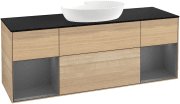 Тумба під раковину Villeroy & Boch Finion 160х50,1 см із підсвічуванням МДФ шпон дуба/скло чорне матове FD02GKPC