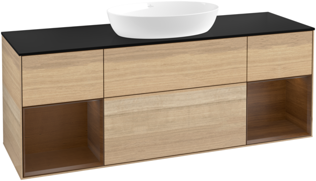 Тумба під раковину Villeroy & Boch Finion 160х50,1 см із підсвічуванням МДФ шпон дуба/скло чорне матове FD02GNPC