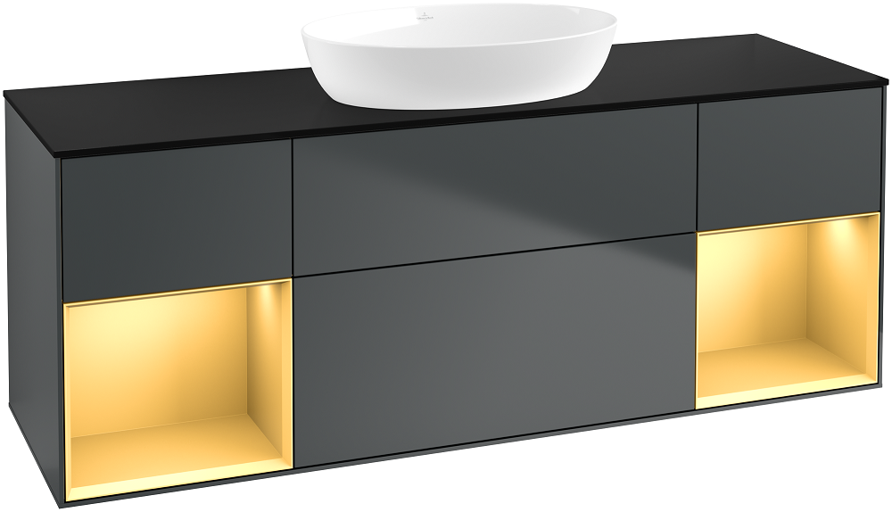 Тумба под раковину Villeroy & Boch Finion 160х50,1 см с подсветкой МДФ темно-синий матовый лак/стекло черное матовое FD02HFHG