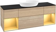 Тумба під раковину Villeroy & Boch Finion 160х50,1 см із підсвічуванням МДФ шпон дуба/скло чорне матове FD02HFPC