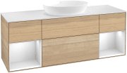 Тумба під раковину Villeroy & Boch Finion 160х50,1 см із підсвічуванням МДФ шпон дуба/скло біле матове FD01MTPC