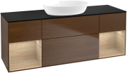 Тумба під раковину Villeroy & Boch Finion 160х50,1 см із підсвічуванням МДФ шпон волоського горіха/скло чорне матове FD02PCGN