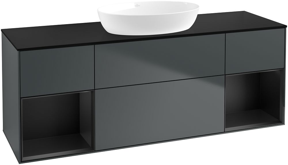 Тумба под раковину Villeroy & Boch Finion 160х50,1 см с подсветкой МДФ темно-синий матовый лак/стекло черное матовое FD02PDHG