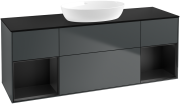 Тумба под раковину Villeroy & Boch Finion 160х50,1 см с подсветкой МДФ темно-синий матовый лак/стекло черное матовое FD02PDHG