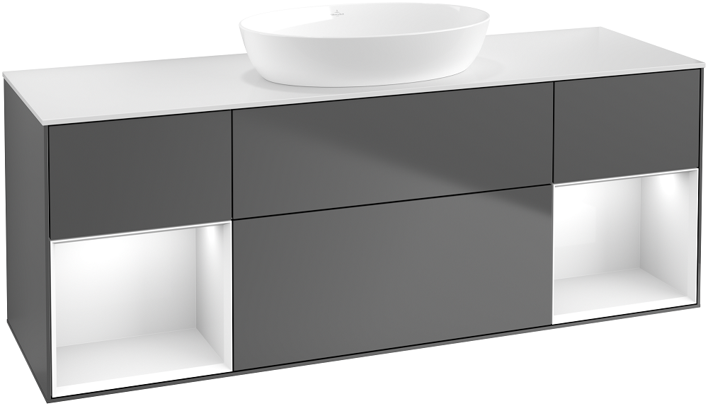 Тумба под раковину Villeroy & Boch Finion 160х50,1 см с подсветкой МДФ антрацит матовый лак/стекло белое матовое GD01GFGK