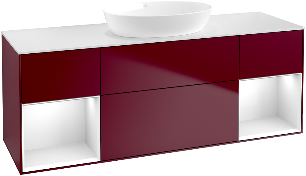 Тумба под раковину Villeroy & Boch Finion 160х50,1 см с подсветкой МДФ пион матовый лак/стекло белое матовое GD01GFHB