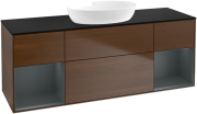 Тумба под раковину Villeroy & Boch Finion 160х50,1 см с подсветкой МДФ шпон грецкого ореха/стекло черное матовое FD02HGGN