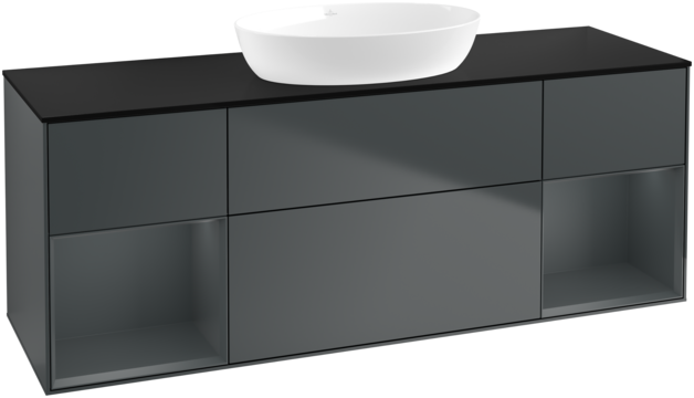 Тумба під раковину Villeroy & Boch Finion 160х50,1 см із підсвічуванням МДФ темно-синій матовий лак/скло чорне матове FD02HGHG