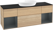 Тумба под раковину Villeroy & Boch Finion 160х50,1 см с подсветкой МДФ шпон дуба/стекло черное матовое FD02HGPC