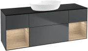Тумба під раковину Villeroy & Boch Finion 160х50,1 см із підсвічуванням МДФ темно-синій матовий лак/скло чорне матове FD02PCHG
