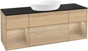 Тумба під раковину Villeroy & Boch Finion 160х50,1 см із підсвічуванням МДФ шпон дуба/скло чорне матове FD02PCPC