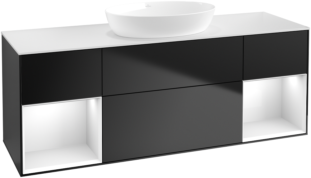Тумба під раковину Villeroy & Boch Finion 160х50,1 см із підсвічуванням МДФ чорний матовий лак/скло біле матове GD01GFPD