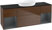 Тумба під раковину Villeroy & Boch Finion 160х50,1 см із підсвічуванням МДФ шпон волоського горіха/скло чорне матове FD02HGGN