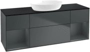 Тумба під раковину Villeroy & Boch Finion 160х50,1 см із підсвічуванням МДФ темно-синій матовий лак/скло чорне матове FD02HGHG
