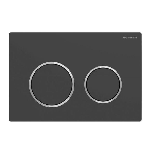 Кнопка смыва Geberit Omega 20 двойной смыв пластик черный матовый/хром глянцевый 115.085.14.1