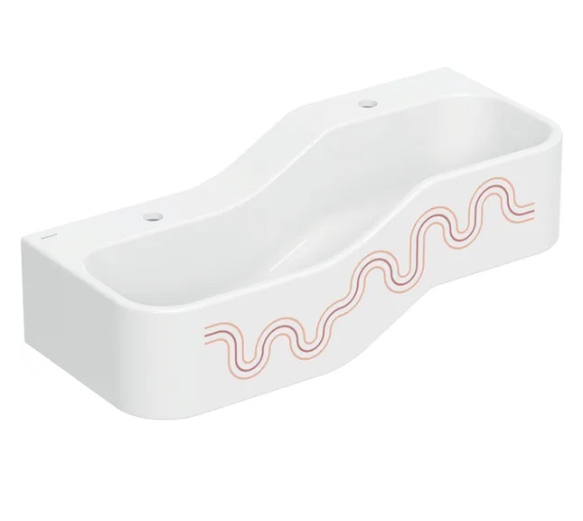 Детская раковина Geberit Bambini 90х39 см с двумя зонами Varicor белый альпийский декор карминово-красный/оранжевый 502.973.FY.1