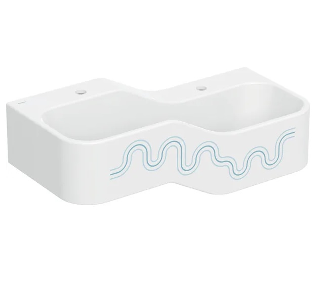 Детская раковина Geberit Bambini 90х39 см с двумя зонами Varicor белый альпийский декор синий океан/голубой 502.974.SX.1