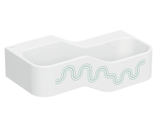 Детская раковина Geberit Bambini 90х39 см с двумя зонами Varicor белый альпийский декор зеленый лес/светло-зеленый 502.974.79.2