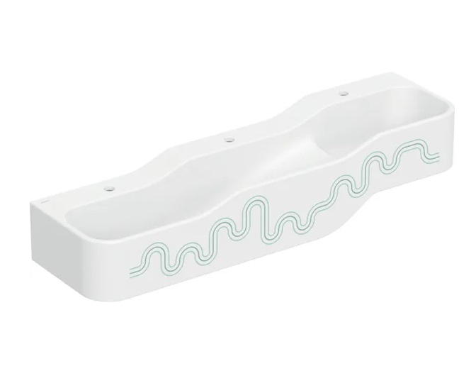 Детская раковина Geberit Bambini 140х39 см с тремя зонами Varicor белый альпийский декор зеленый лес/светло-зеленый 502.975.79.1