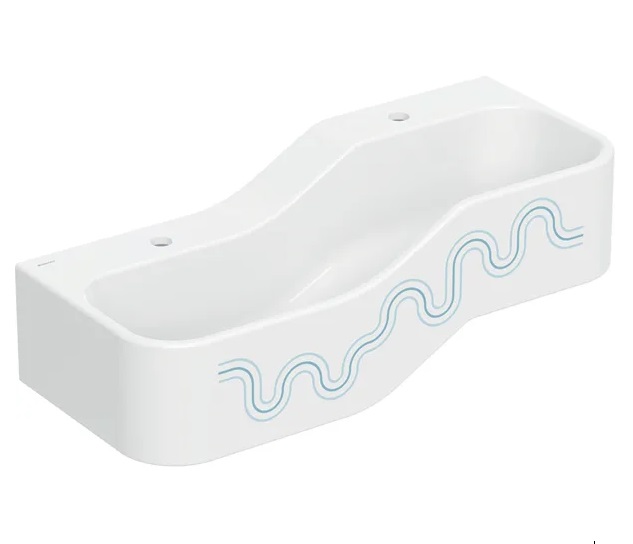 Дитяча раковина Geberit Bambini 90х39 см із двома зонами Varicor білий альпійський декор синій океан/блакитний 502.973.SX.1