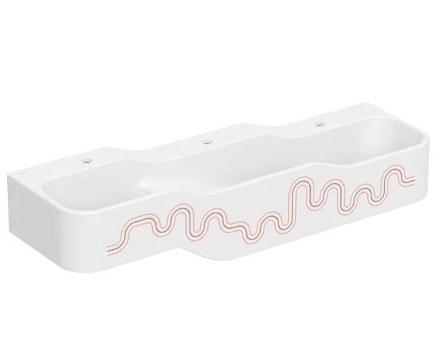Дитяча раковина Geberit Bambini 140х39 см із трьома зонами Varicor білий альпійський декор карміново-червоний/помаранчевий 502.976.FY.1