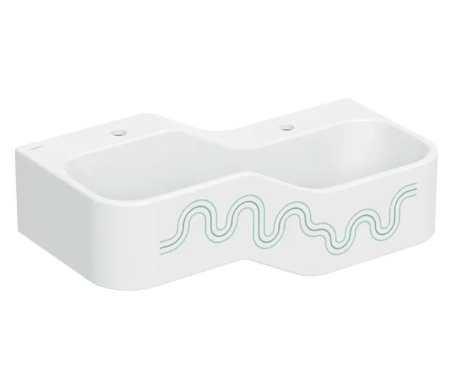 Детская раковина Geberit Bambini 90х39 см с двумя зонами Varicor белый альпийский декор зеленый лес/светло-зеленый 502.974.79.1