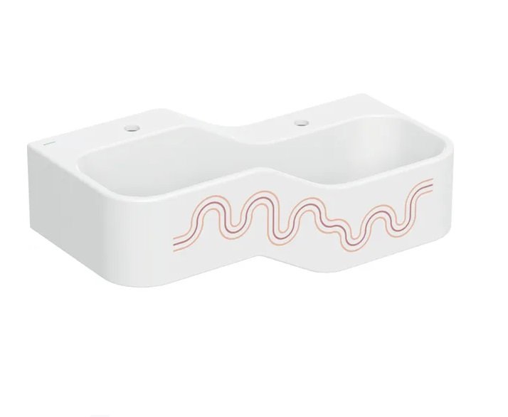 Дитяча раковина Geberit Bambini 90х39 см із двома зонами Varicor білий альпійський декор карміново-червоний/помаранчевий 502.974.FY.1