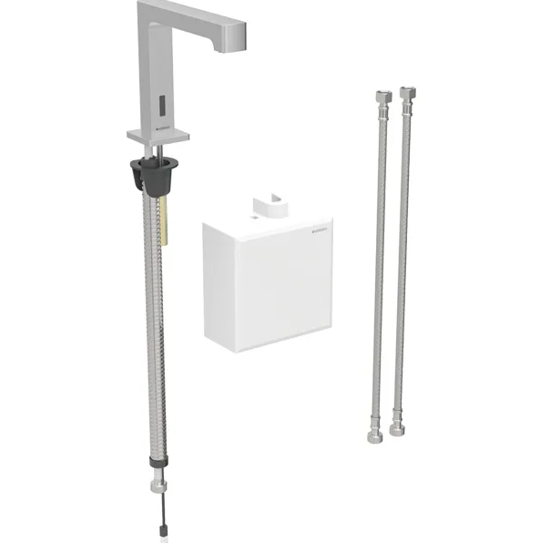 Змішувач для раковини Geberit Brenta живлення від батарей з функціональним блоком зовнішнього монтажу латунь нерж сталь матова 116.174.SN.1