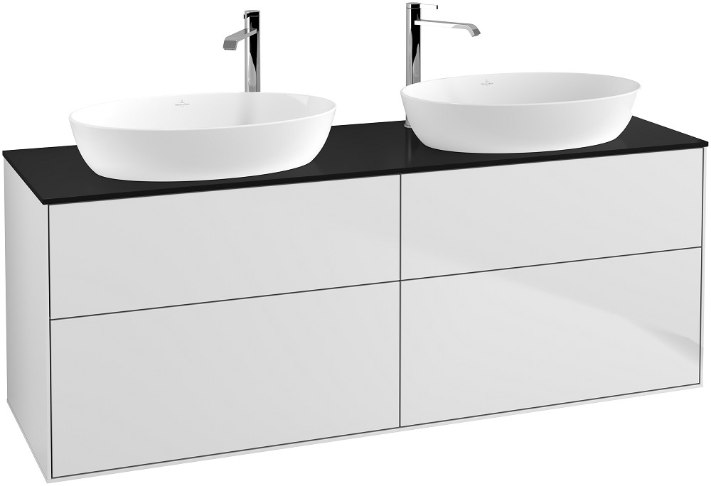 Тумба под раковину Villeroy & Boch Finion 160х50,1 см с подсветкой МДФ белый матовый лак/стекло черное матовое G96200MT