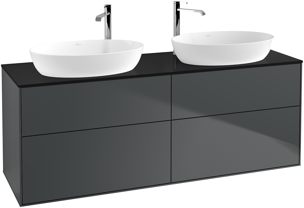 Тумба под раковину Villeroy & Boch Finion 160х50,1 см с подсветкой МДФ темно-синий матовый лак/стекло черное матовое G96200HG