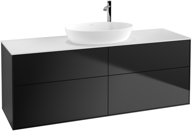 Тумба под раковину Villeroy & Boch Finion 160х50,1 см МДФ черный матовый лак/стекло белое матовое F97100PD