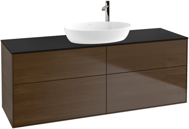 Тумба под раковину Villeroy & Boch Finion 160х50,1 см МДФ шпон грецкого ореха/стекло черное матовое F97200GN