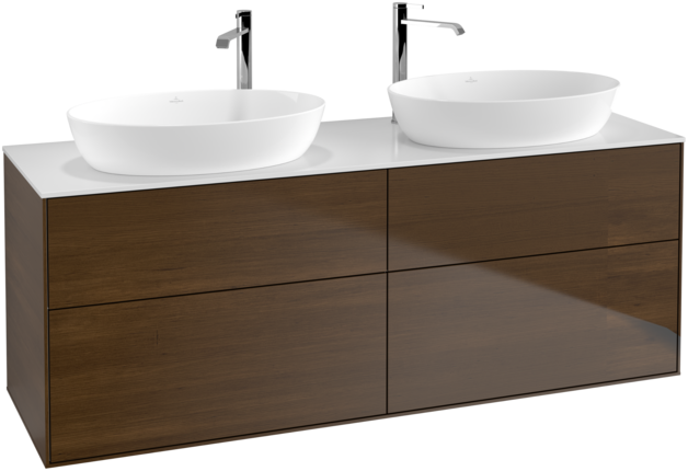 Тумба под раковину Villeroy & Boch Finion 160х50,1 см с подсветкой МДФ шпон грецкого ореха/стекло белое матовое G96100GN