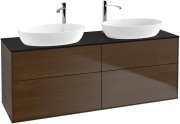 Тумба под раковину Villeroy & Boch Finion 160х50,1 см с подсветкой МДФ шпон грецкого ореха/стекло черное матовое G96200GN