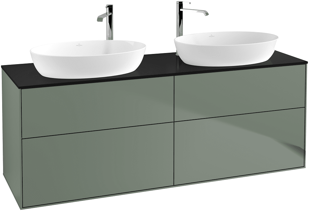 Тумба под раковину Villeroy & Boch Finion 160х50,1 см с подсветкой МДФ оливковый матовый лак/стекло черное матовое G96200GM