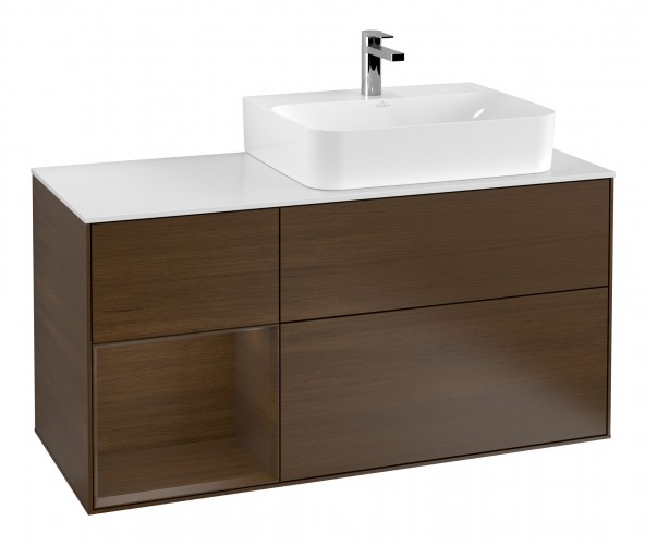 Тумба под раковину Villeroy & Boch Finion 120х50,1 см с подсветкой МДФ шпон грецкого ореха/стекло белое матовое F141GNGN