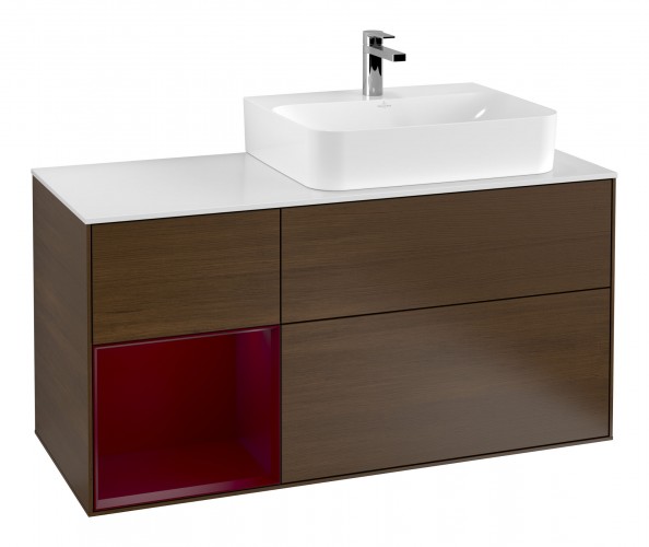 Тумба под раковину Villeroy & Boch Finion 120х50,1 см с подсветкой МДФ шпон грецкого ореха/стекло белое матовое F141HBGN